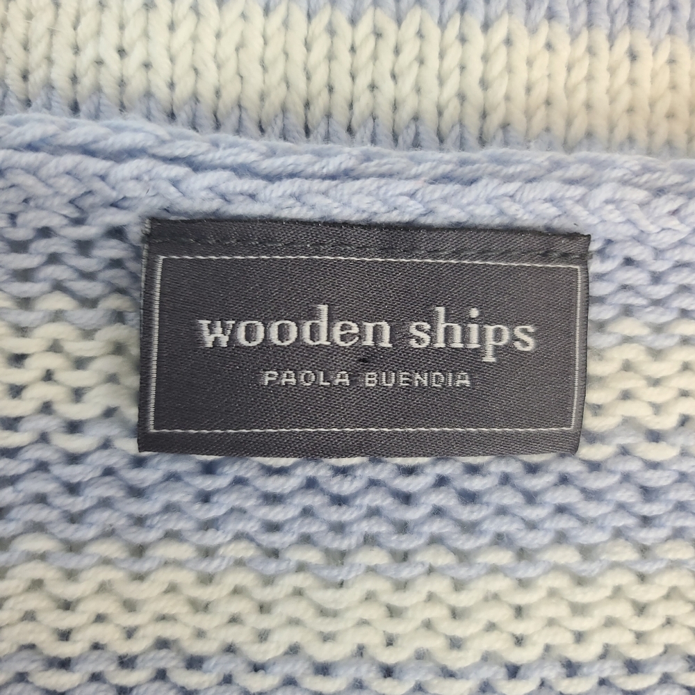 WOODEN SHIPS Eloise Heart V-neck Sweater in Blue Wisp Stripe - Picture 5 of 11